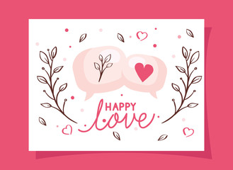 Poster - happy valentines day with speech bubbles and decoration