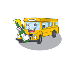 Wall Mural - mascot cartoon design of school bus with bottle of beer