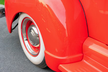 Retro Styled Image Of Car Wheel, Red Vintage Car