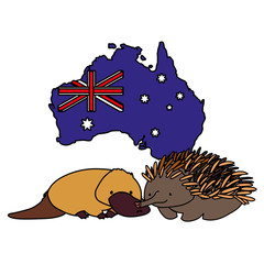 Sticker - platypus and echidna with map of australia in the background