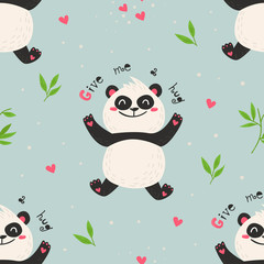 Wall Mural - Seamless pattern with cute pandas