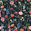 © zenina - Beautiful floral summer seamless pattern with watercolor hand drawn field wild flowers. Stock illustration.