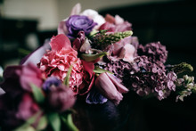 Beautiful Purple Wedding Bouquet Of Lilacs, Peonies, Tulips
