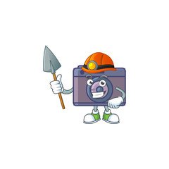 Wall Mural - Cool clever Miner retro camera cartoon character design