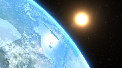 Wall Mural - beautiful view from space of the sun rising over planet earth. elements of this 3d illustration were