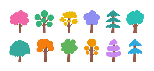 Sticker - Abstract tree set isolated on white background in flat design