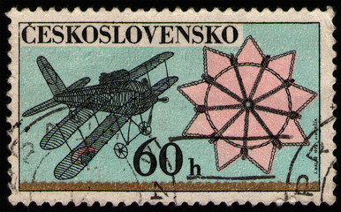 Wall Mural - CZECHOSLOVAKIA - CIRCA 1972: post stamp 60 Czechoslovak heller printed by Czechoslovak Socialist Republic, shows Ornamental Wirework plane, Tinkering Slovak folk art and trade serie, circa 1972