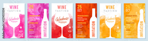 Fotomural Wine tasting invitation card vector design template with watercolor background