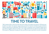 Fototapeta Big Ben - Time to travel banner, airport staff and equipment, airplane flight