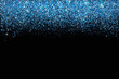 © Vera - Confetti in shades of Classic Blue border isolated on black. Falling sparkles dots. Shiny dust vector background. The color of 2020 year. Shades of blue glitter texture effect. Easy to edit template.