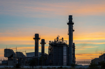 power plant at sunset