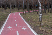 Empty Red Cycle Lane With Cycle Lane Sign