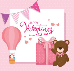 Canvas Print - happy valentines day with teddy bear and decoration