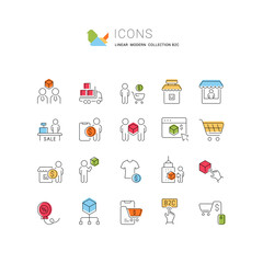 Poster - Set Vector Line Icons of B2C