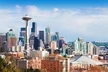 Seattle Downtown Buildings Panorama View From Queen Anne Hill, Washington, USA