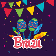 Wall Mural - poster of brazil carnival with maracas and decoration