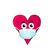 A heart character with big eyes wearing a medical mask, clipart