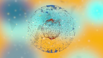 Wall Mural - abstract globe in triangular network connections rotating on colorful background.