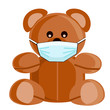 A brown bear wearing medical mask to protect from virus