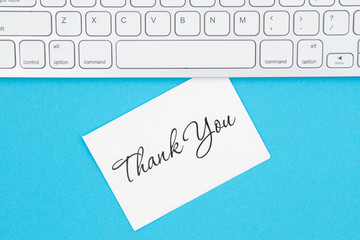 Wall Mural - Thank you greeting card with gray keyboard