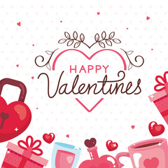 Wall Mural - happy valentines day card with icons decoration