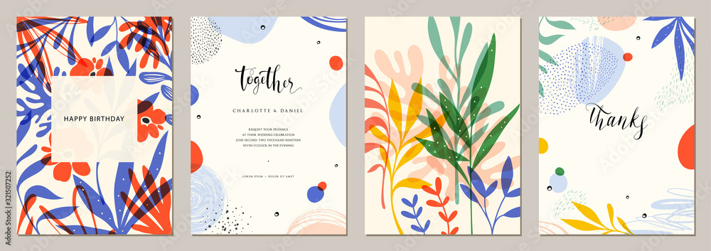 Set of abstract creative universal artistic templates. Good for poster, card, invitation, flyer, cover, banner, placard, brochure and other graphic design. - obrazy, fototapety, plakaty 