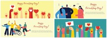 Happy Friendship Day. Vector Concept Background With The Group Of Happy People - Best Friends In A Flat Style.