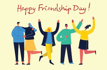 Wall Mural - Happy Friendship day. Vector concept background with the group of happy people - best friends in a flat style.