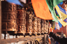 Buddhist Prayer Wheel At Swayambunath Stupa, Monkey Temple, Kathmandu, Nepal