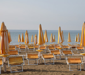 Wall Mural - many closed sunshade on the beach