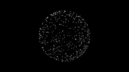 Wall Mural - minimalistic sphere of white round particles rotating on black background.