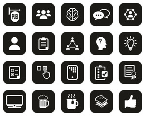 Sticker - Pub Quiz Or Bar Quiz Icons White On Black Flat Design Set Big