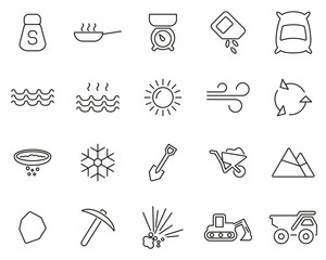 Sticker - Salt & Salt Mining Icons Black & White Thin Line Set Big