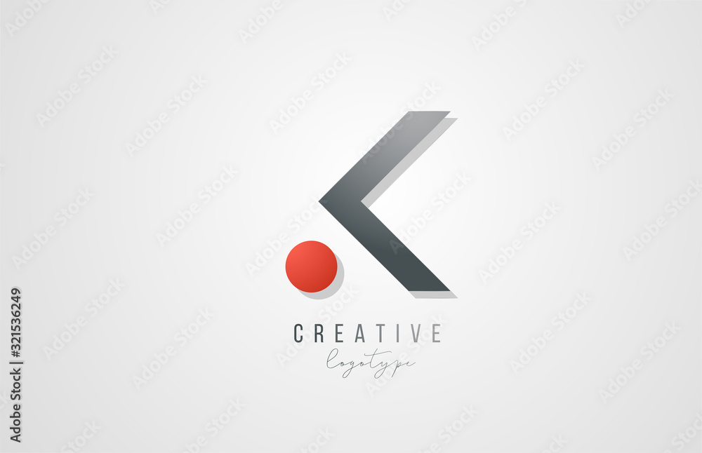 letter K logo alphabet icon design template elements in grey and red ...