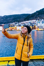 Woman Taking A Selfie, Bergen, Norway
