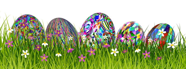 Colorful Easter eggs in beautiful grass - 3D render