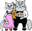 Cats family vector portrait on a white background. mom cat, dad cat and kitten. To create holiday cards, invitations and any other creativity, a cool cat family, vector.
