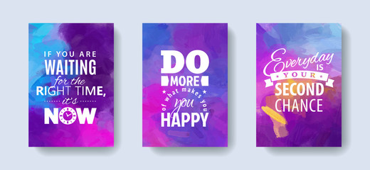  Set of posters with motivation and inspiration quotes on abstract watercolor background