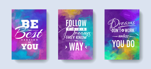 Wall Mural -  Set of posters with motivation and inspiration quotes on abstract watercolor background