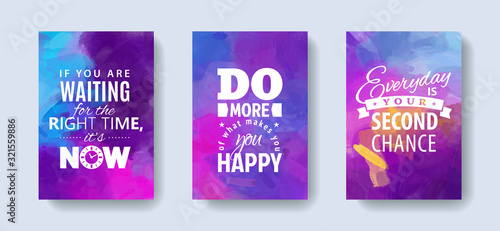 Fotografía Set of posters with motivation and inspiration quotes on abstract watercolor ba