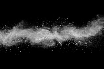 Wall Mural - white powder explosion on black background. colored cloud. colorful dust explode. paint holi.