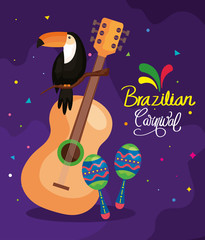 poster of brazilian carnival with guitar and icons traditional vector illustration design