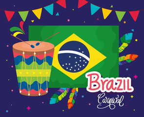 Wall Mural - poster of brazil carnival with flag and icons traditional vector illustration design