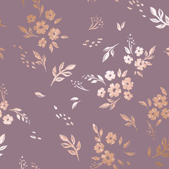 Pattern background with flowers. illustration pink gold flowers. Chinese ink painting. Graphic hand drawn floral pattern. Textile fabric design. Golden inking.