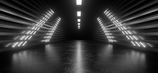 Wall Mural - Beautiful composition of white neon lights on a black background. 3d rendering image.