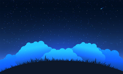 Wall Mural - night sky background. hill and cloud at night sky and star.