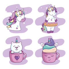 Wall Mural - collection of unicorns and cute icons vector illustration design