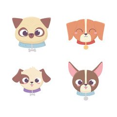 Sticker - cute faces dog different pedigree domestic cartoon animal, collection pets