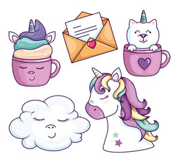 Sticker - collection of sweet and fantasy icons vector illustration design