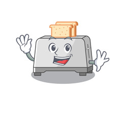 Wall Mural - Waving friendly bread toaster mascot design style